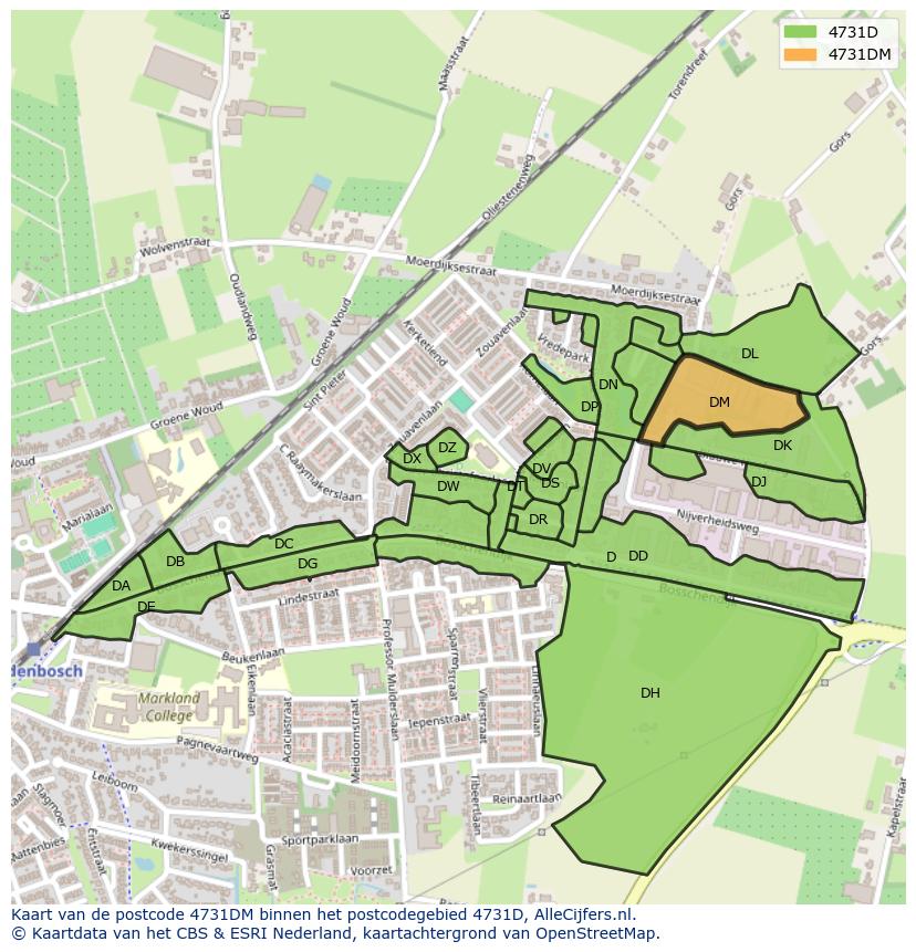 Afbeelding van het postcodegebied 4731 DM op de kaart.