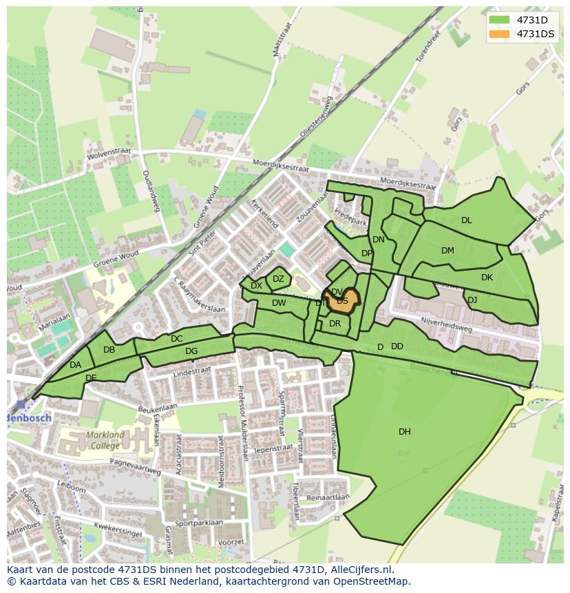 Afbeelding van het postcodegebied 4731 DS op de kaart.