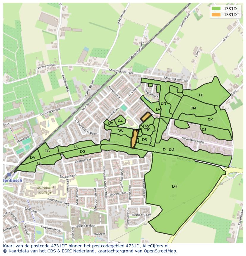 Afbeelding van het postcodegebied 4731 DT op de kaart.