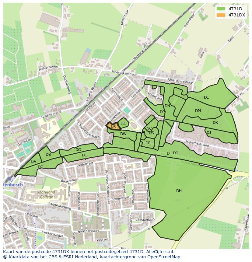 Afbeelding van het postcodegebied 4731 DX op de kaart.