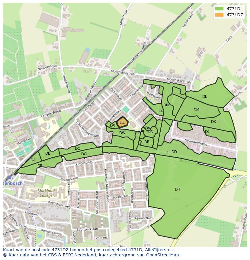 Afbeelding van het postcodegebied 4731 DZ op de kaart.