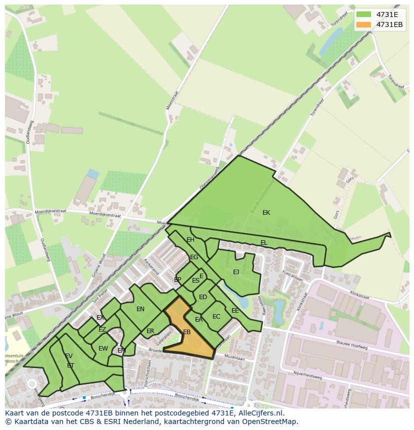 Afbeelding van het postcodegebied 4731 EB op de kaart.