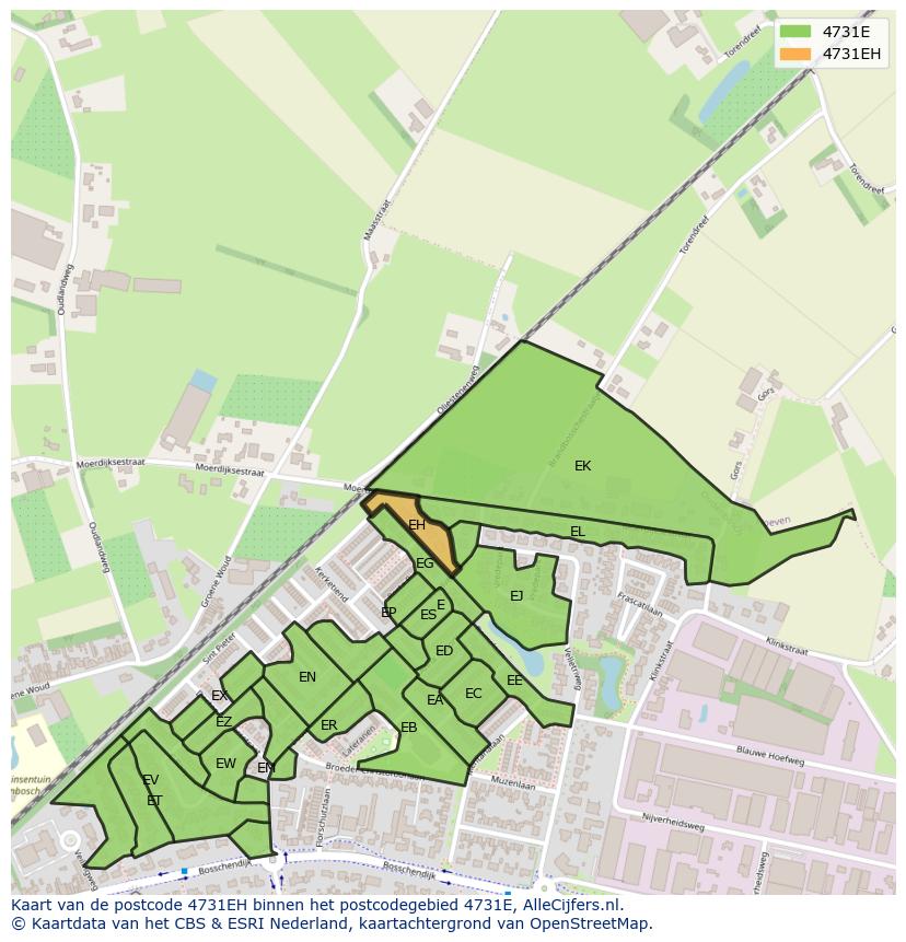 Afbeelding van het postcodegebied 4731 EH op de kaart.