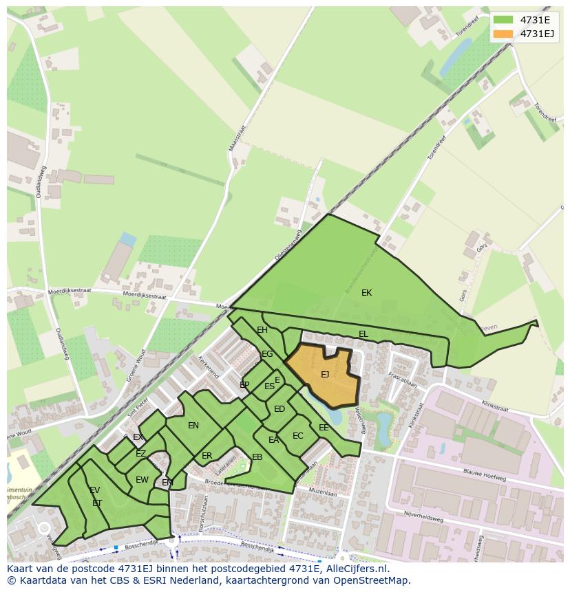 Afbeelding van het postcodegebied 4731 EJ op de kaart.