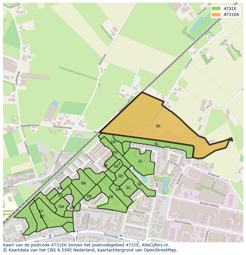 Afbeelding van het postcodegebied 4731 EK op de kaart.