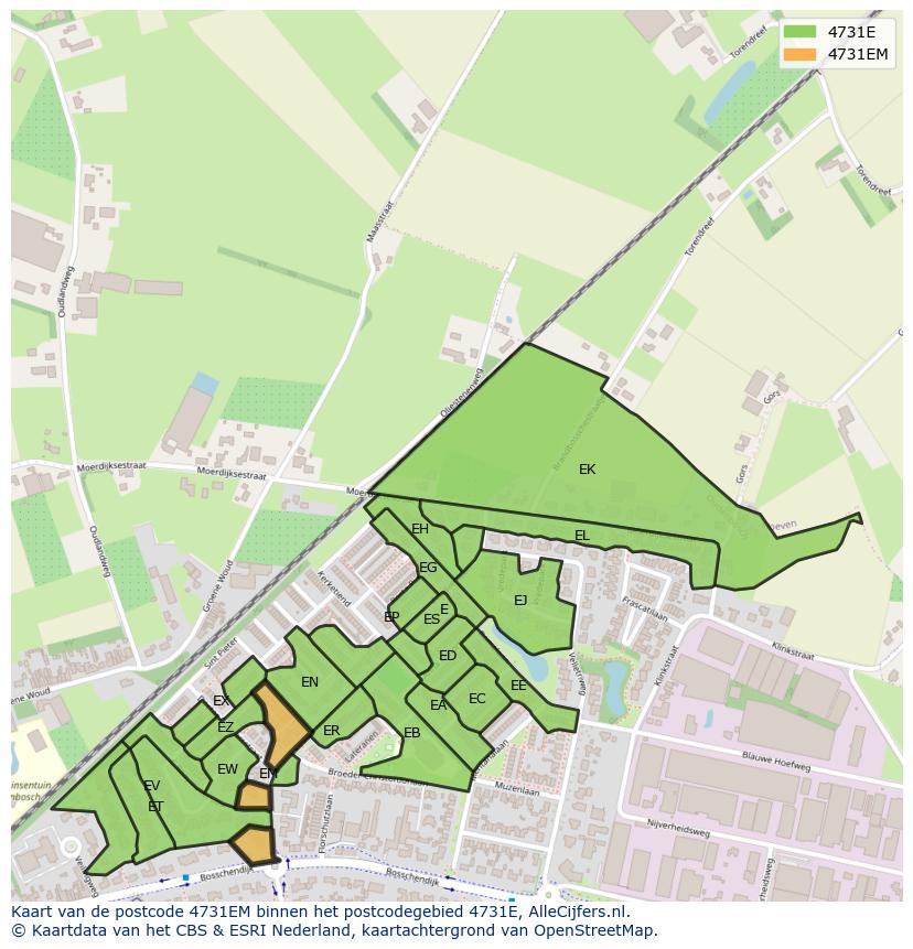 Afbeelding van het postcodegebied 4731 EM op de kaart.