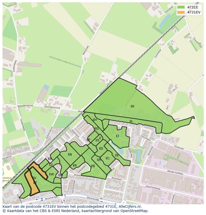 Afbeelding van het postcodegebied 4731 EV op de kaart.