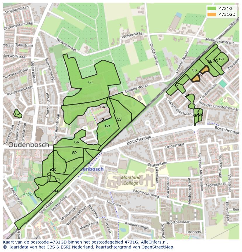 Afbeelding van het postcodegebied 4731 GD op de kaart.