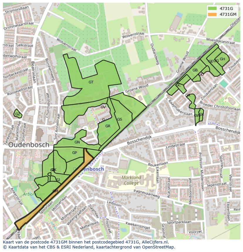 Afbeelding van het postcodegebied 4731 GM op de kaart.