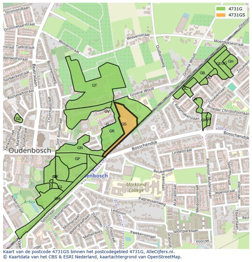 Afbeelding van het postcodegebied 4731 GS op de kaart.