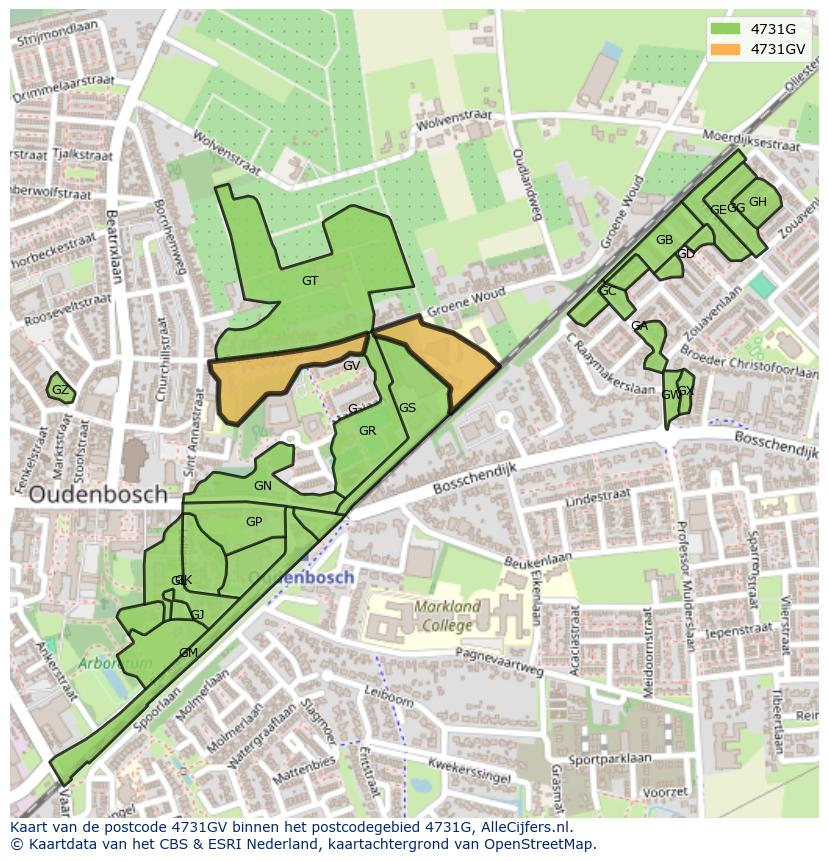 Afbeelding van het postcodegebied 4731 GV op de kaart.