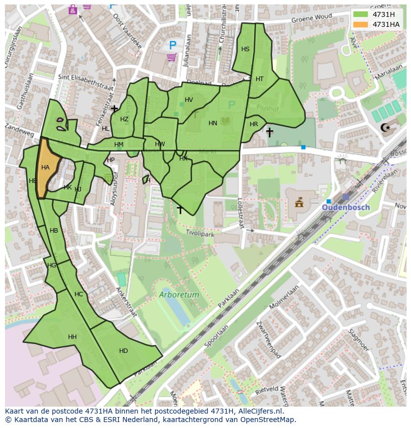 Afbeelding van het postcodegebied 4731 HA op de kaart.
