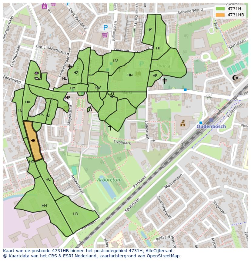 Afbeelding van het postcodegebied 4731 HB op de kaart.