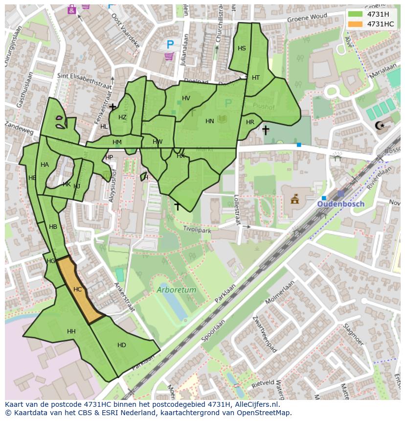 Afbeelding van het postcodegebied 4731 HC op de kaart.