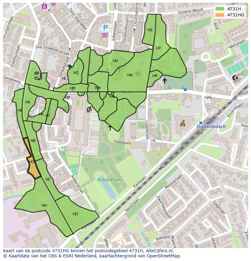 Afbeelding van het postcodegebied 4731 HG op de kaart.