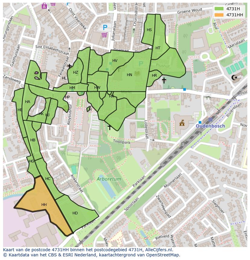 Afbeelding van het postcodegebied 4731 HH op de kaart.