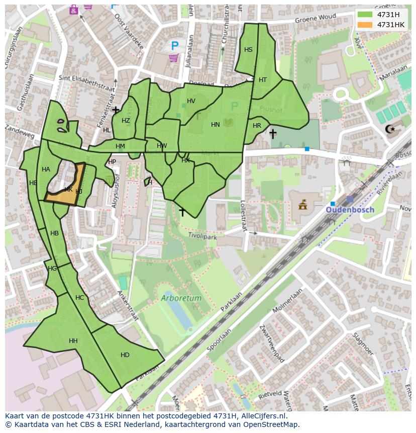 Afbeelding van het postcodegebied 4731 HK op de kaart.