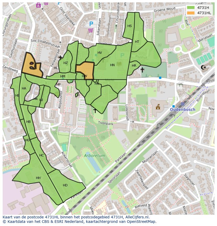Afbeelding van het postcodegebied 4731 HL op de kaart.