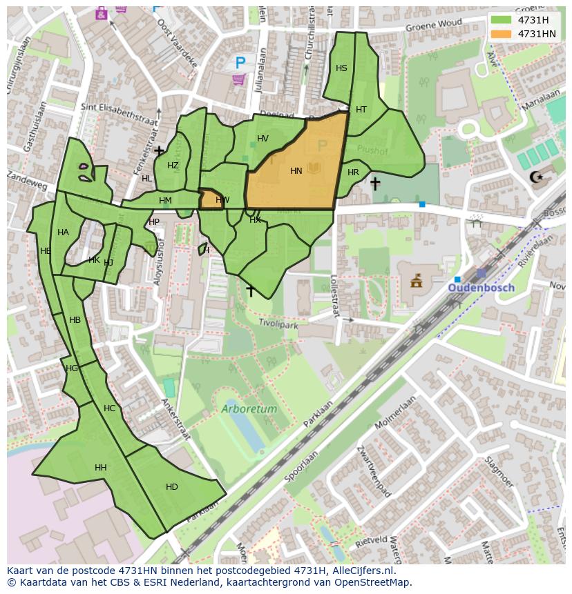 Afbeelding van het postcodegebied 4731 HN op de kaart.