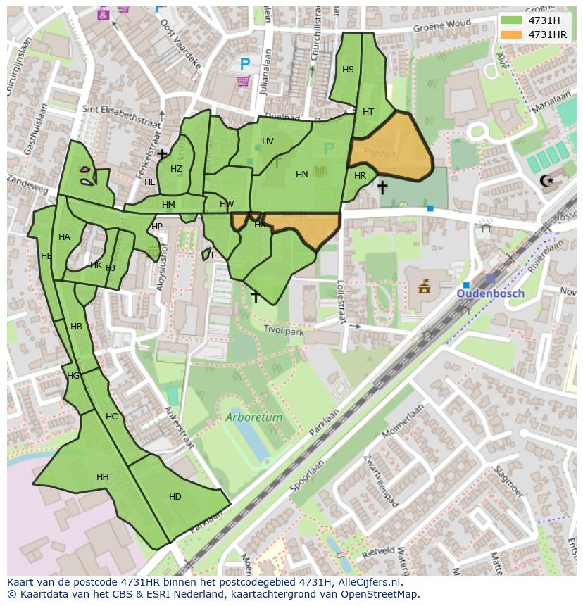 Afbeelding van het postcodegebied 4731 HR op de kaart.