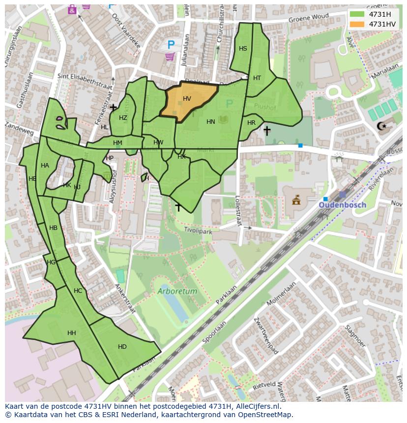Afbeelding van het postcodegebied 4731 HV op de kaart.
