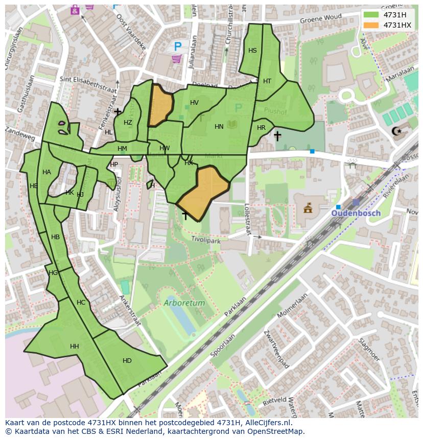 Afbeelding van het postcodegebied 4731 HX op de kaart.