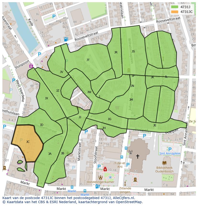 Afbeelding van het postcodegebied 4731 JC op de kaart.
