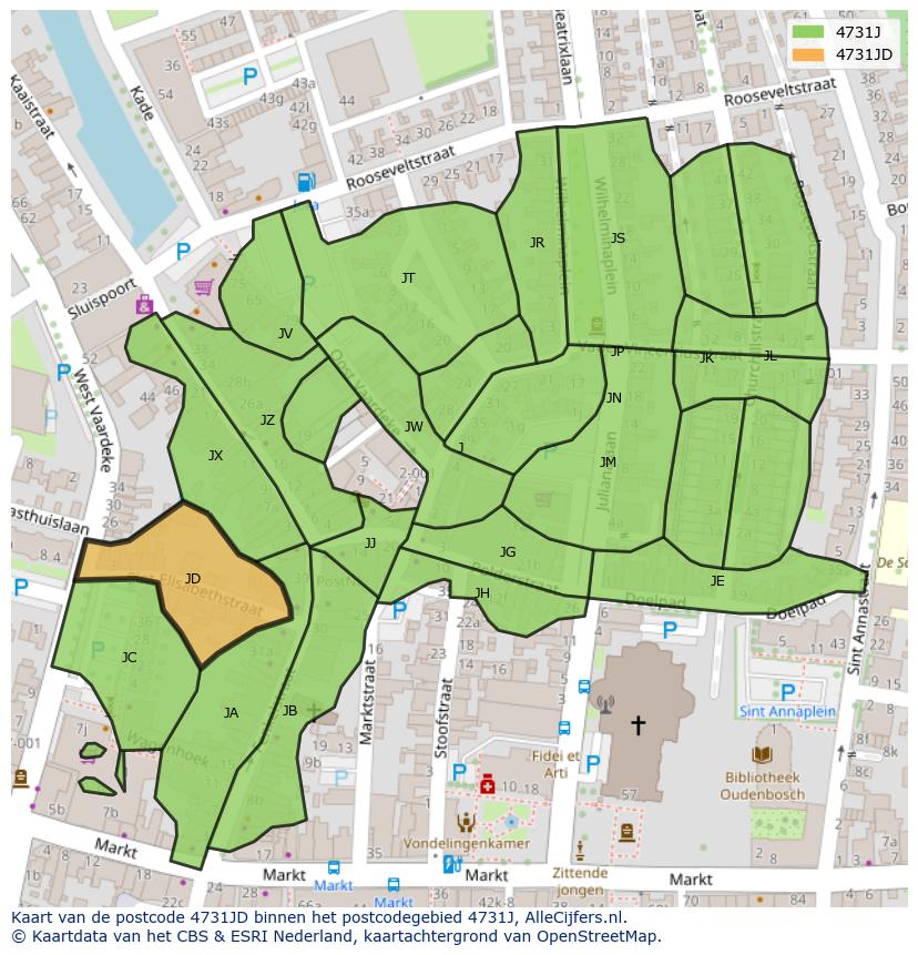 Afbeelding van het postcodegebied 4731 JD op de kaart.
