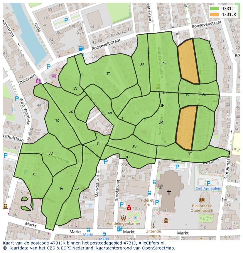 Afbeelding van het postcodegebied 4731 JK op de kaart.