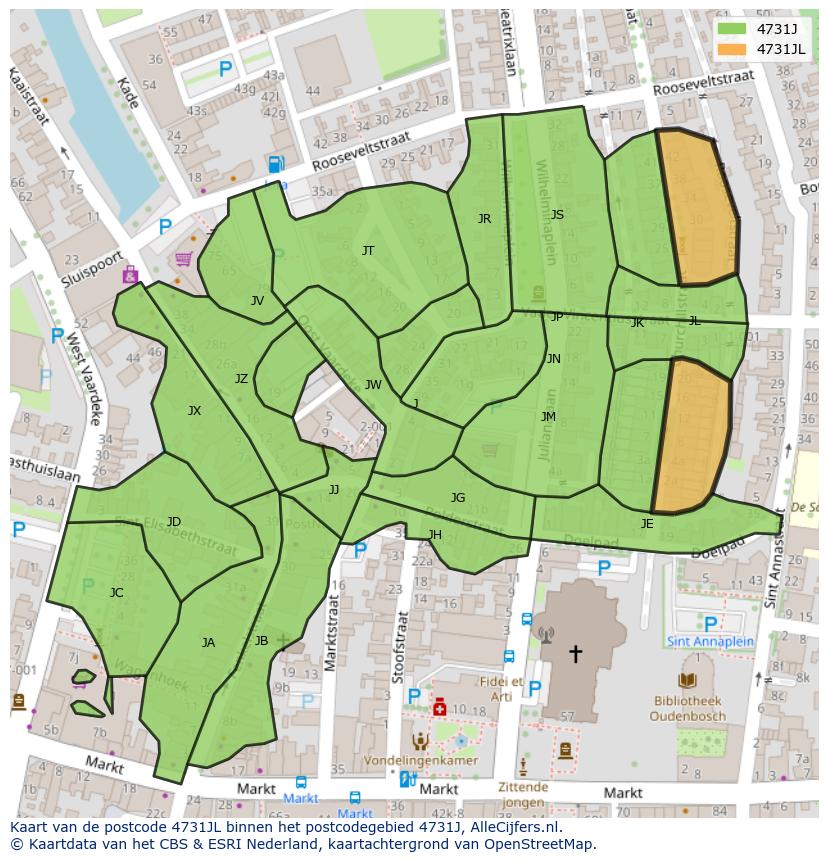 Afbeelding van het postcodegebied 4731 JL op de kaart.