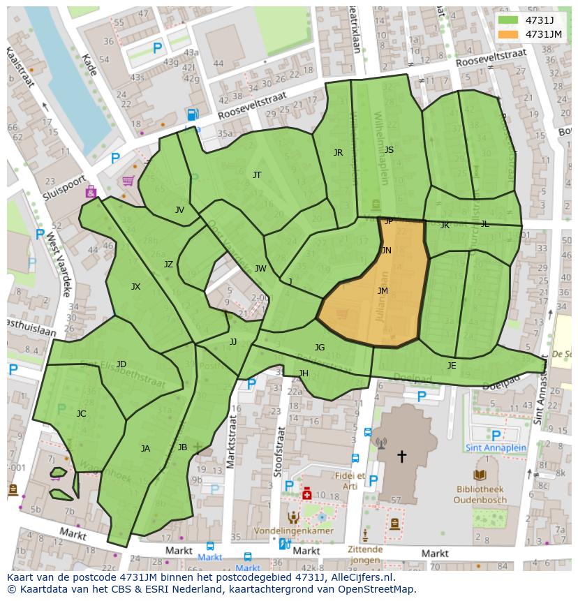 Afbeelding van het postcodegebied 4731 JM op de kaart.