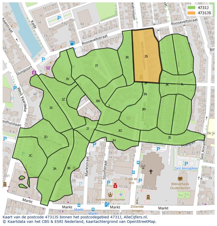 Afbeelding van het postcodegebied 4731 JS op de kaart.