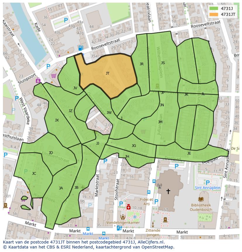 Afbeelding van het postcodegebied 4731 JT op de kaart.