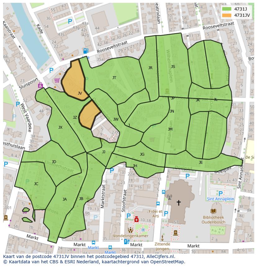 Afbeelding van het postcodegebied 4731 JV op de kaart.