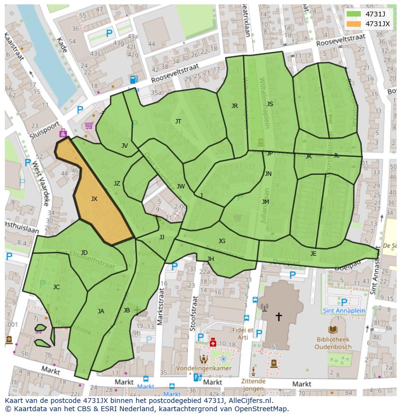 Afbeelding van het postcodegebied 4731 JX op de kaart.