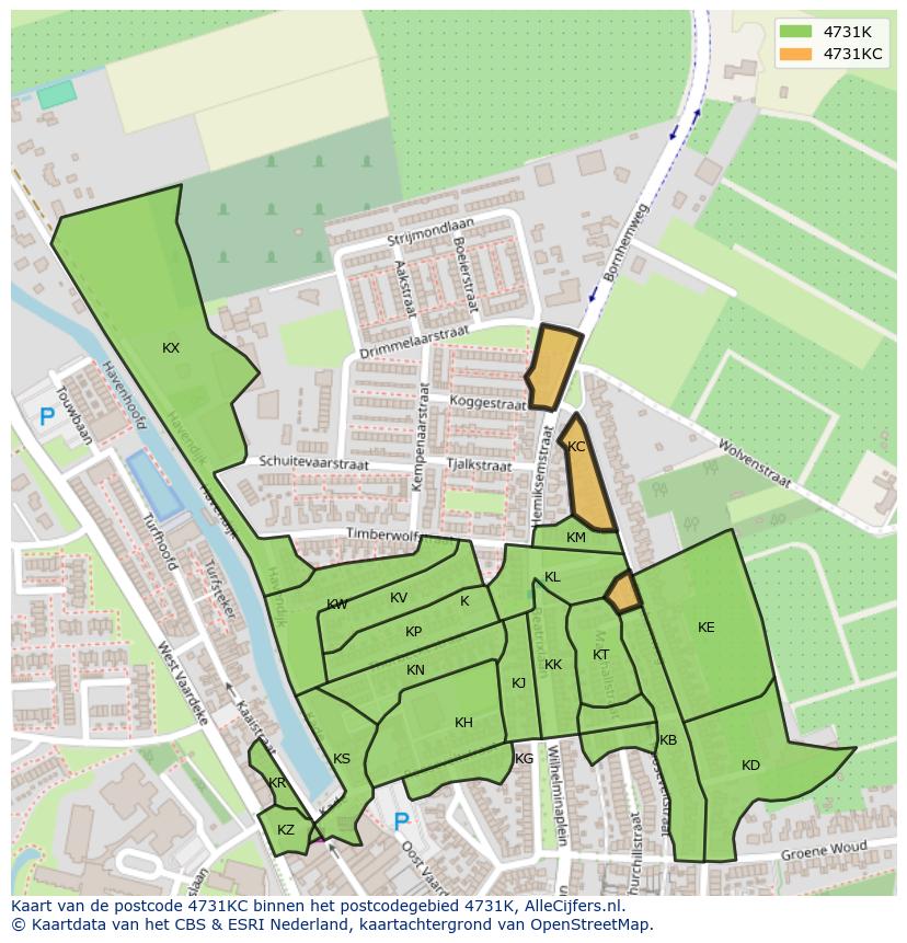 Afbeelding van het postcodegebied 4731 KC op de kaart.