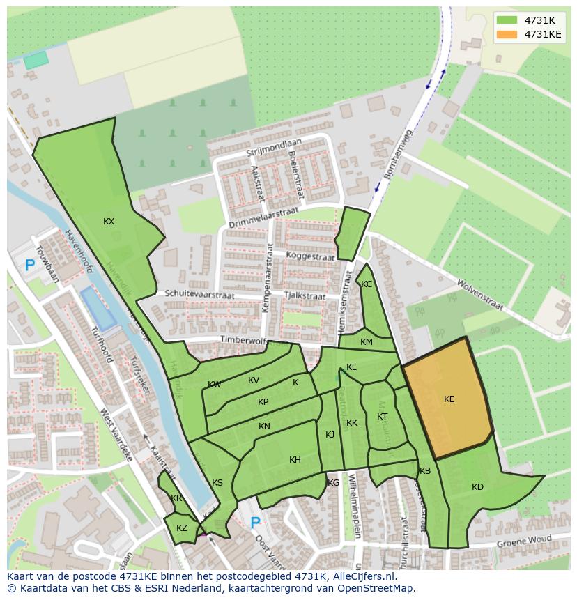 Afbeelding van het postcodegebied 4731 KE op de kaart.
