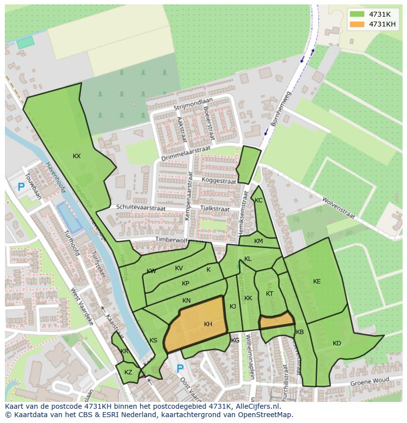 Afbeelding van het postcodegebied 4731 KH op de kaart.