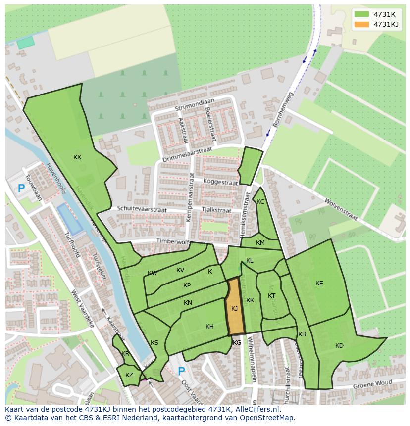 Afbeelding van het postcodegebied 4731 KJ op de kaart.
