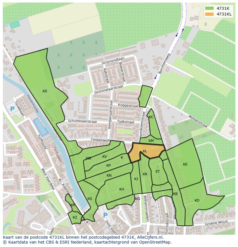 Afbeelding van het postcodegebied 4731 KL op de kaart.