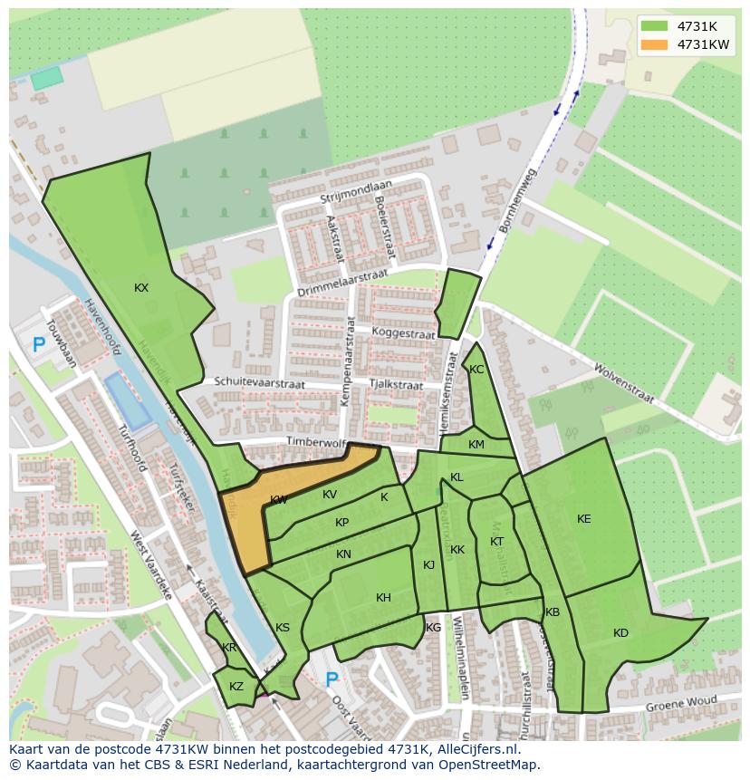 Afbeelding van het postcodegebied 4731 KW op de kaart.