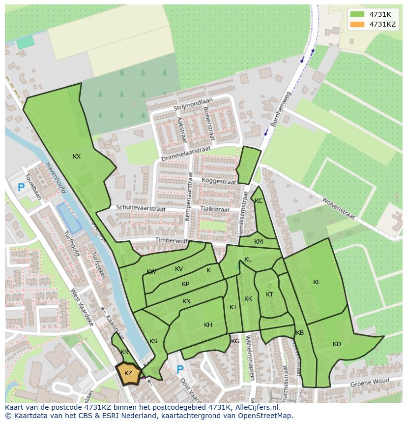 Afbeelding van het postcodegebied 4731 KZ op de kaart.