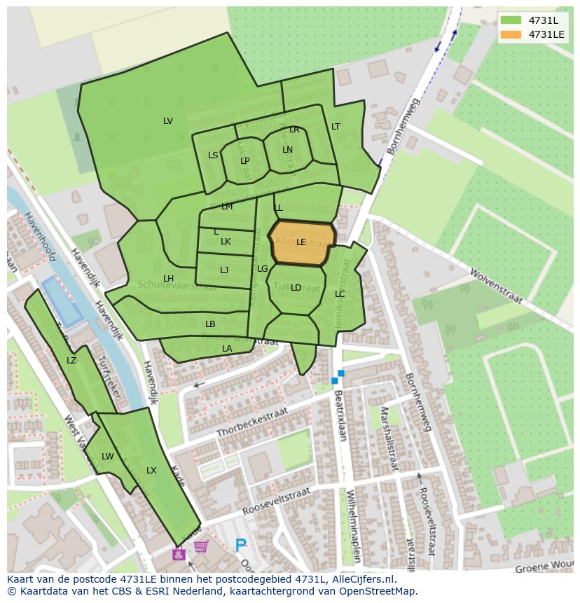 Afbeelding van het postcodegebied 4731 LE op de kaart.