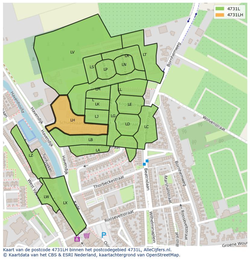 Afbeelding van het postcodegebied 4731 LH op de kaart.
