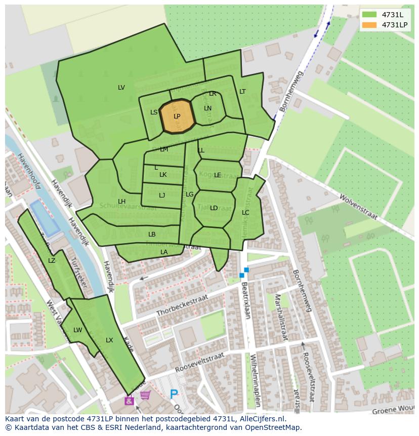 Afbeelding van het postcodegebied 4731 LP op de kaart.