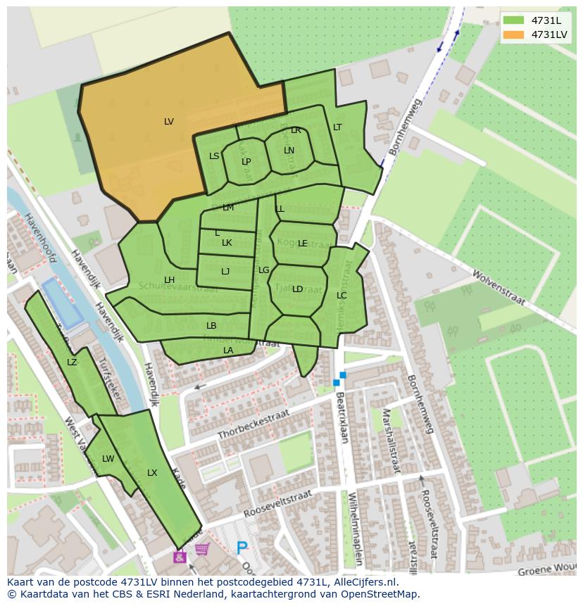 Afbeelding van het postcodegebied 4731 LV op de kaart.
