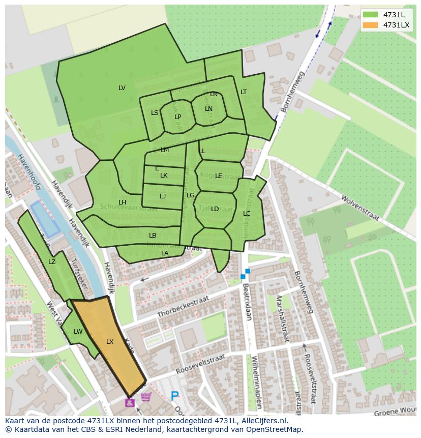Afbeelding van het postcodegebied 4731 LX op de kaart.
