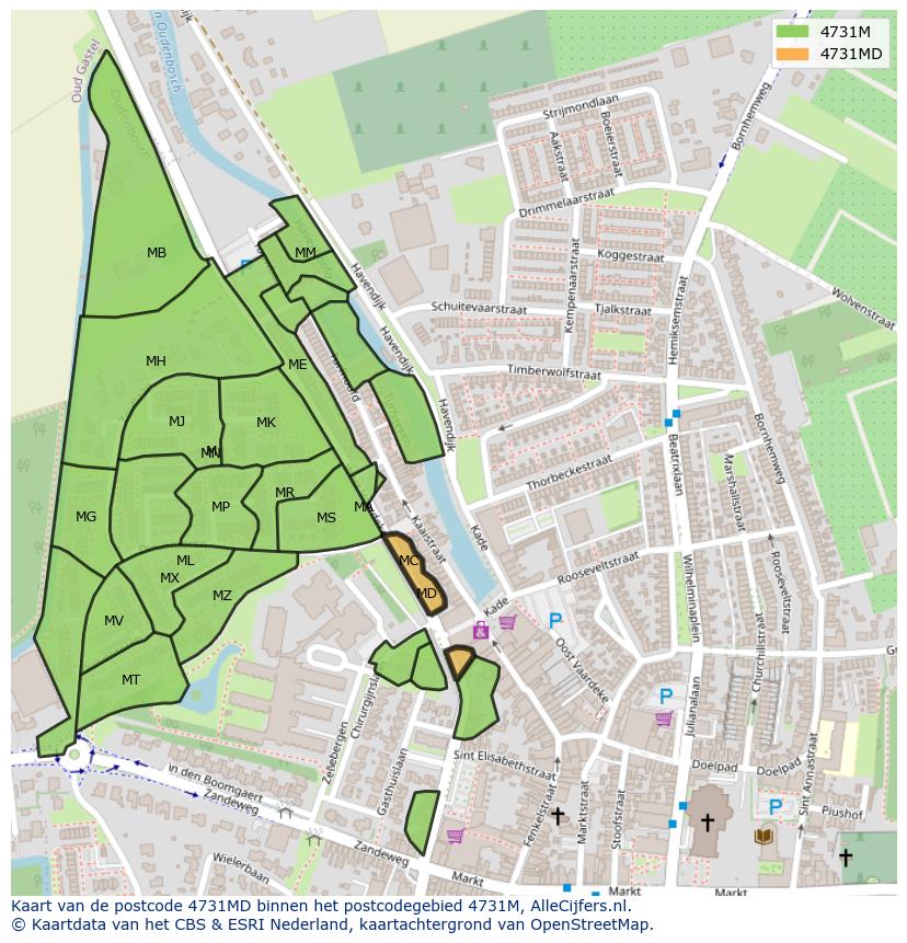 Afbeelding van het postcodegebied 4731 MD op de kaart.