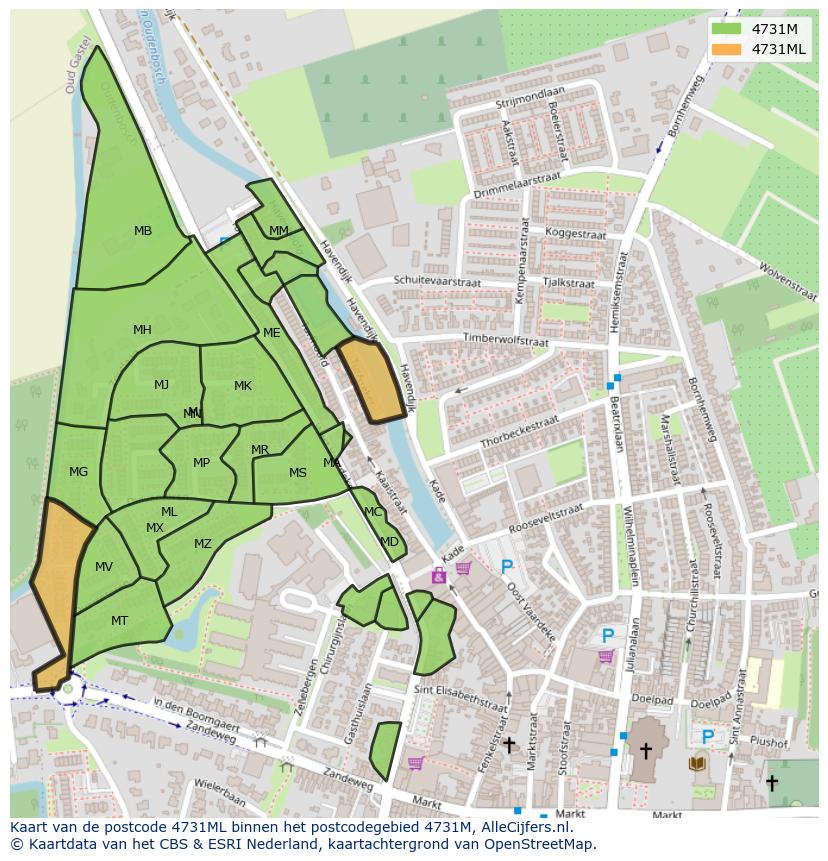 Afbeelding van het postcodegebied 4731 ML op de kaart.