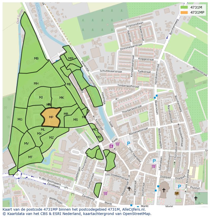 Afbeelding van het postcodegebied 4731 MP op de kaart.